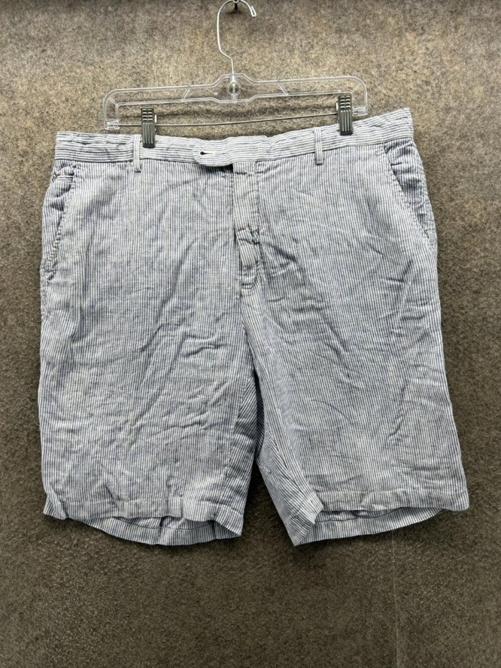 J. McLaughlin Shorts Mens 38 Blue Striped Chino Flat Front Seersucker Summer